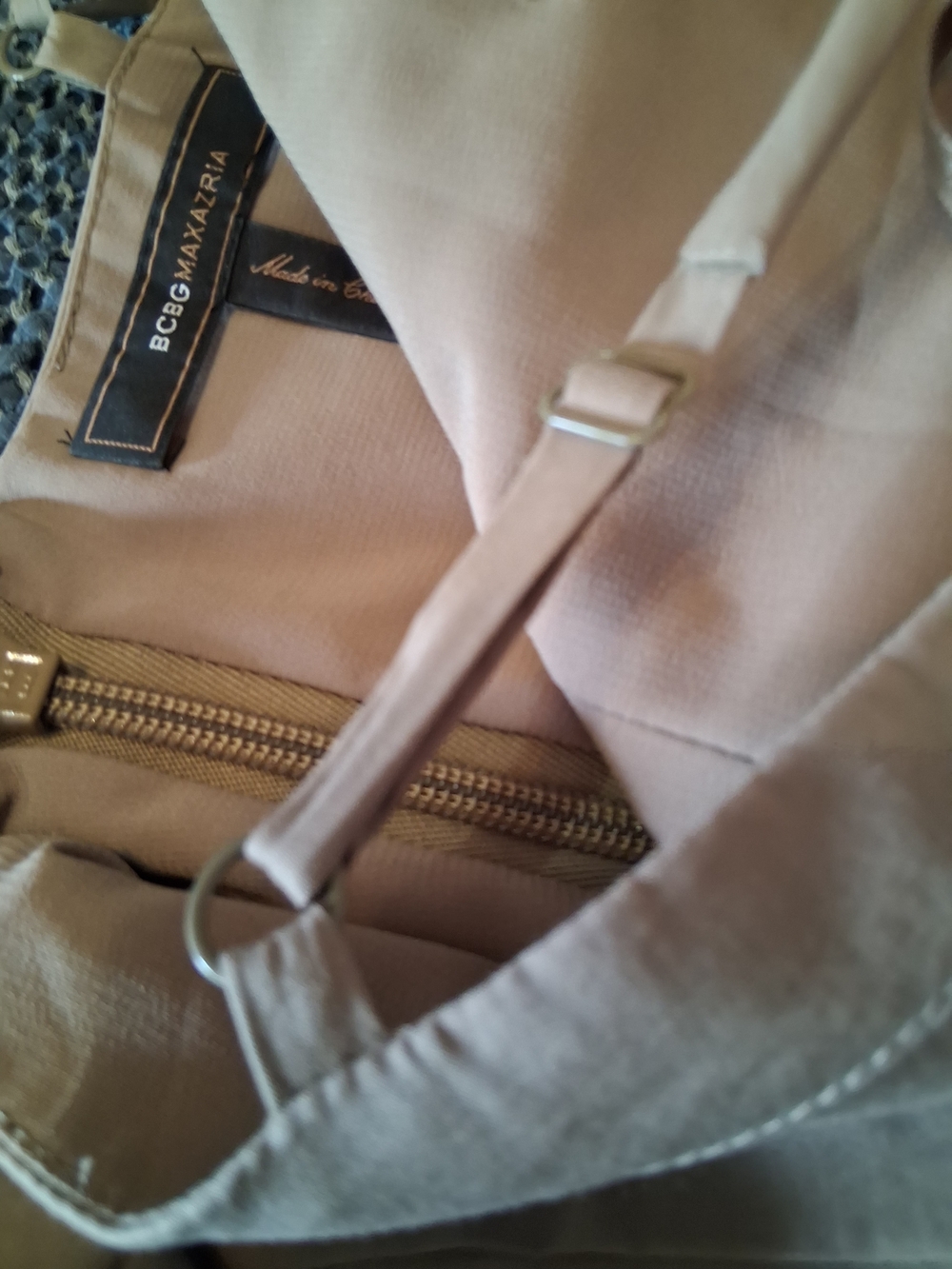 BCBG Max Azria Ruched Bodycon Mini Dress Neutral Taupe Gravel Size 8 Night Out - Picture 11 of 15